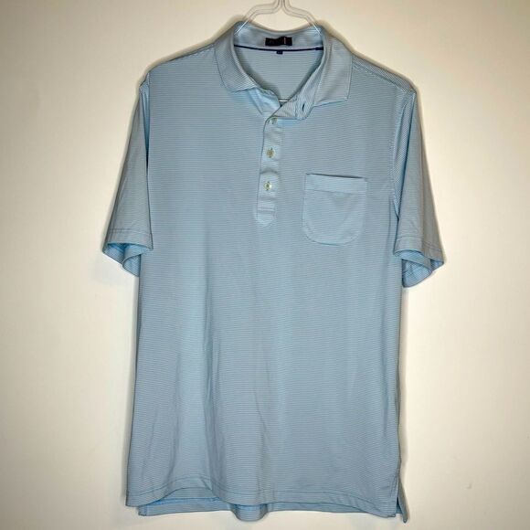 Stitch Caribbean Blue-White Striped Short Sleeve Polo in Size Large - Picture 5 of 6